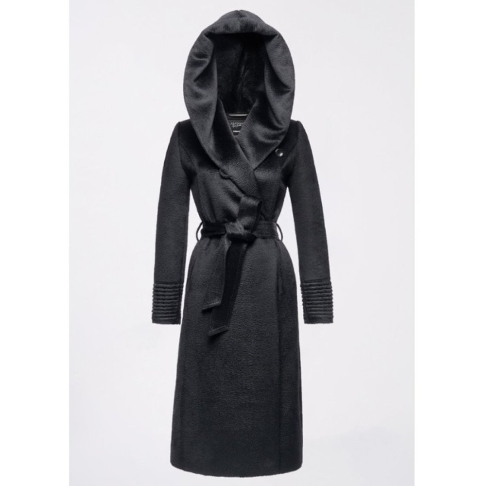 SENTALER Long Hooded Wrap Coat Black